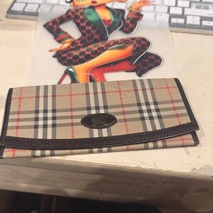 Burberry Tan and Black Checkered Wallet